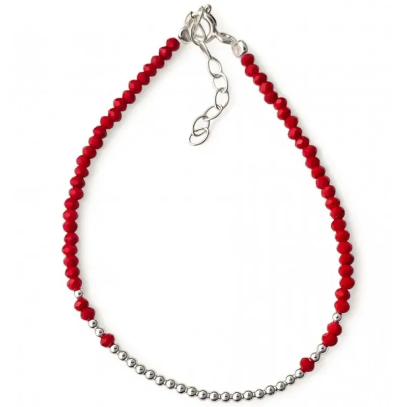 Pulsera en Plata de Ley 925m con 17 cm. y piedras rojas con bolas lis