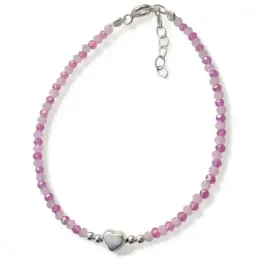 Pulsera Plata de Ley 925m  con 17 cm. bolas rosas de 2.5 mm. con cora