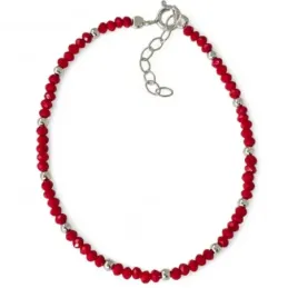 Pulsera en Plata de Ley 925m 17 cm. con piedras rojas de 2.5 mm. y bo
