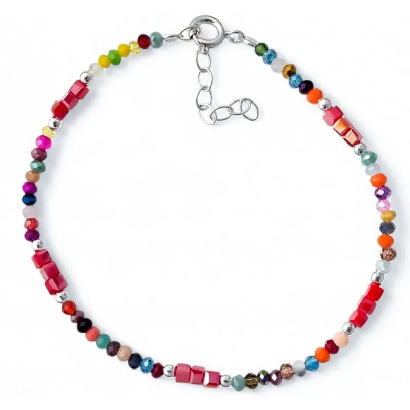 Pulsera Plata de Ley 925m de 17 cm. con piedras de colores de 2.5 mm.