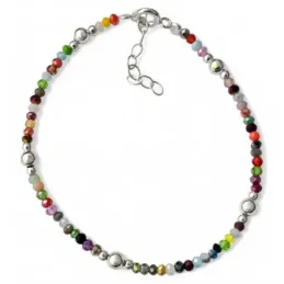 Pulsera en Plata de Ley 925m de 17 cm. con piedras de colores de 2.5