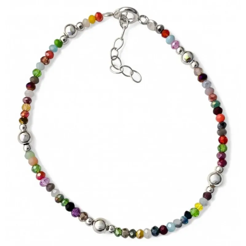 Pulsera en Plata de Ley 925m de 17 cm. con piedras de colores de 2.5
