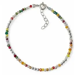 Pulsera en Plata de Ley 925m con 17 cm. y piedras de color con bolas