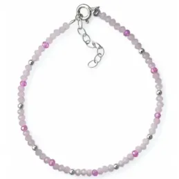 Pulsera en Plata de Ley 925m con 17 cm. y piedras de color rosa con b