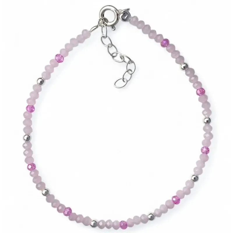 Pulsera en Plata de Ley 925m con 17 cm. y piedras de color rosa con b