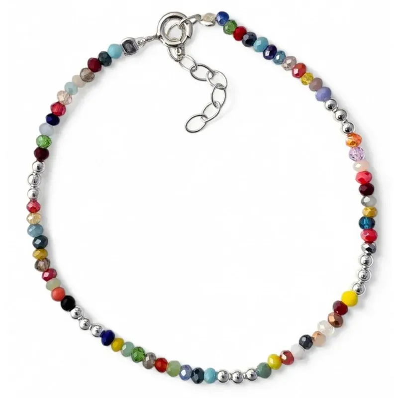 Pulsera en Plata de Ley 925m con 17 cm. y piedras de color combinadas