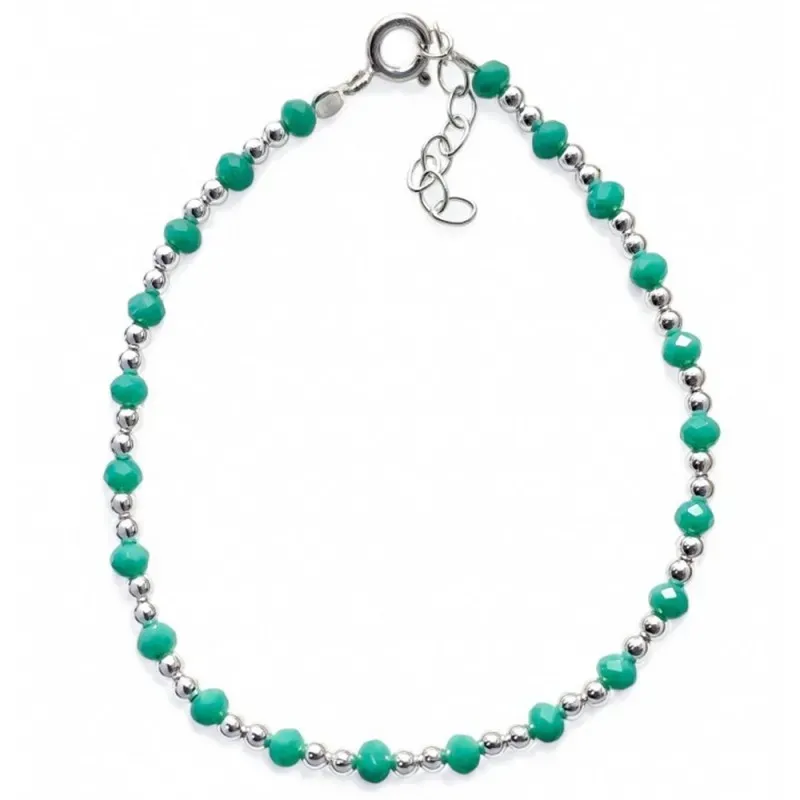 Pulsera en Plata de Ley 925m 17 cm. y piedras de colores 2.5 mm. y 4.