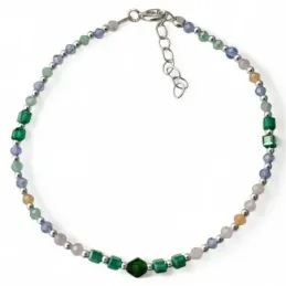 Pulsera en Plata de Ley 925m 17 cm. y piedras de colores 2.5 mm. y 4