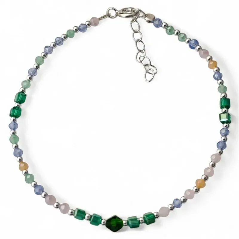 Pulsera en Plata de Ley 925m 17 cm. y piedras de colores 2.5 mm. y 4