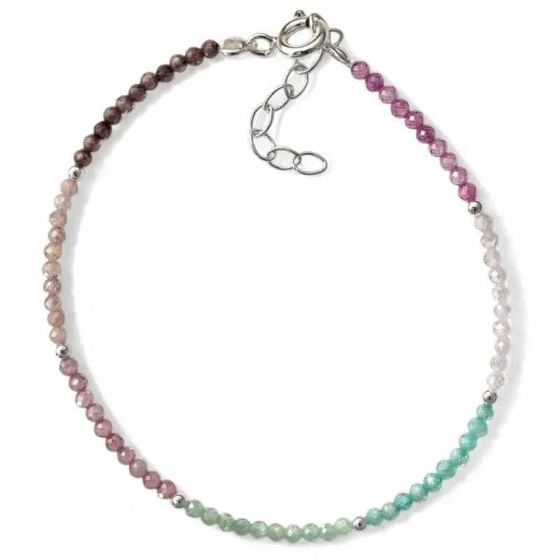 Pulsera Plata de Ley 925m 17 cm. con piedras de colores combinados y