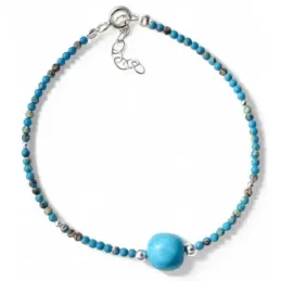 Pulsera Plata de Ley 925m 17 cm. con piedras de color turquesa 2 mm.