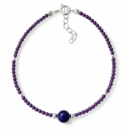 Pulsera Plata de Ley 925m 17 cm. con piedras de color morado 2 mm. bo