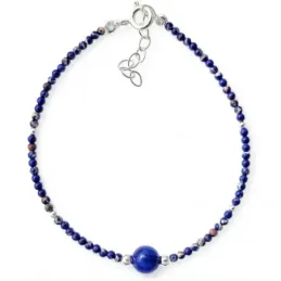 Pulsera Plata de Ley 925m 17 cm. con piedras de color azul 2 mm. bola
