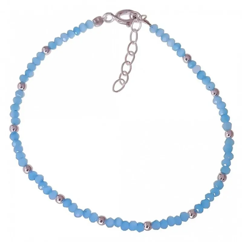 Pulsera Plata de Ley 925m 17 cm. con piedras de color azul claro y bo