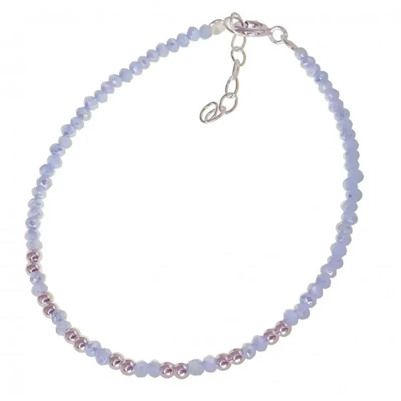 Pulsera Plata de Ley 925m 17 cm. con piedras de color y bolas lisas d