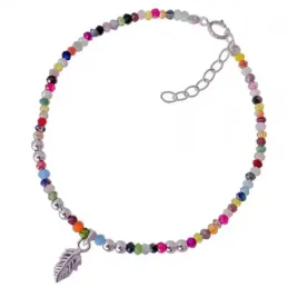 Pulsera Plata de Ley 925m 17 cm. piedras de color de 2.5 mm. pluma co