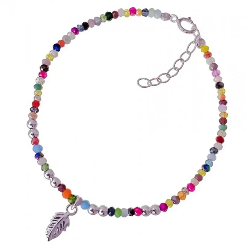 Pulsera Plata de Ley 925m 17 cm. piedras de color de 2.5 mm. pluma co
