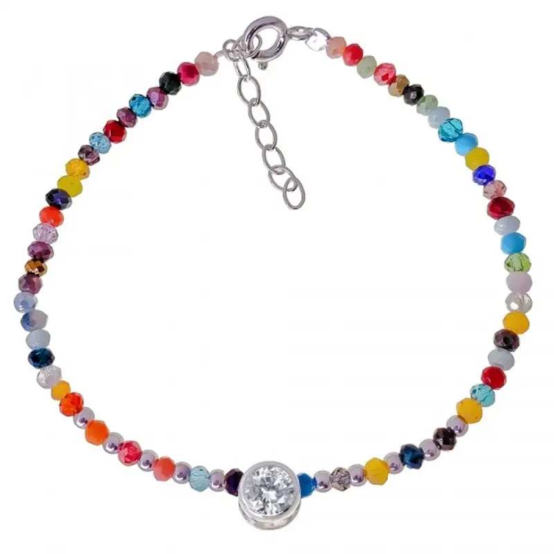 Pulsera Plata de Ley 925m 17 cm. con piedras de color de 3 mm. y circ