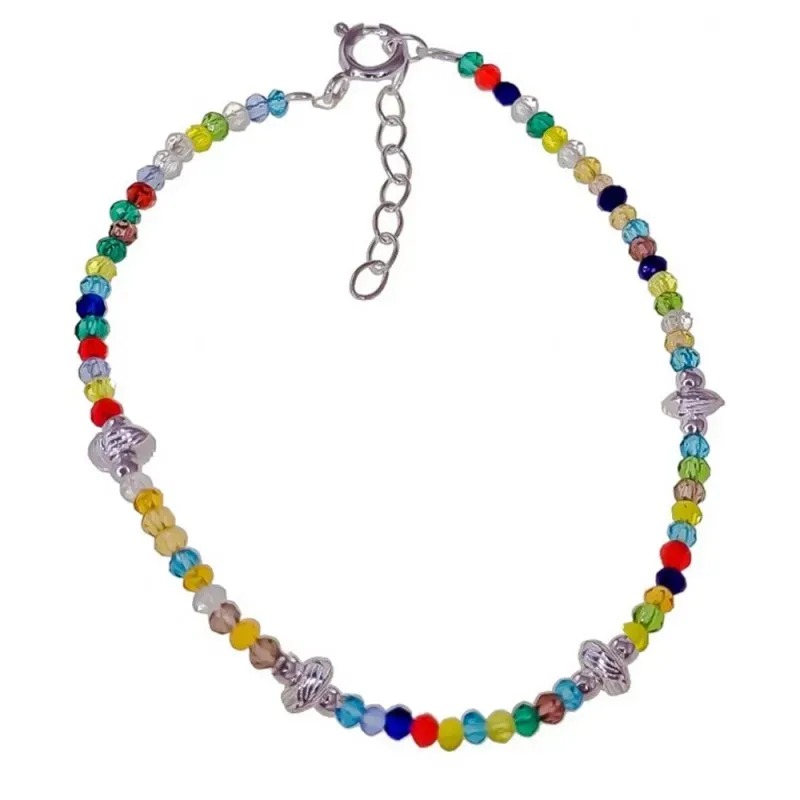 Pulsera en Plata de Ley 925m 17 cm. con piedras de color de 2.5 mm. y