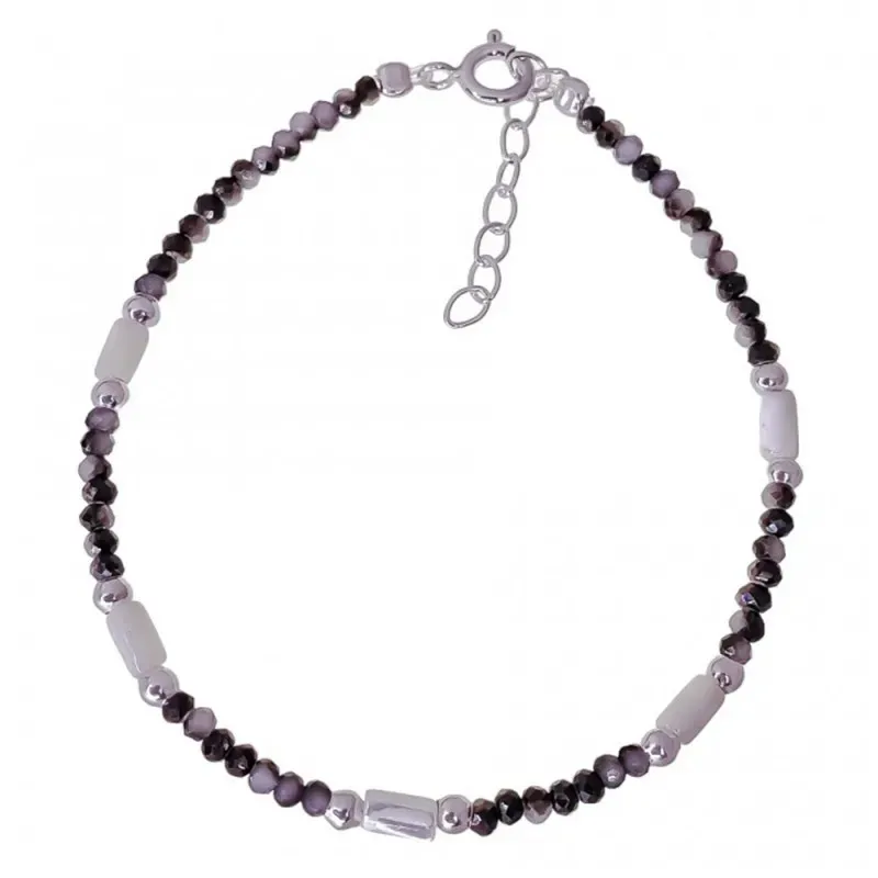 Pulsera Plata Ley 925m 17 cm. piedras de color 2.5 mm. bolas lisas de