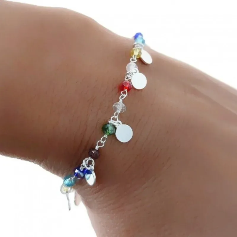 Pulsera Plata de Ley 925m 16.5 cm. con discos colgantes 5 mm. con pie