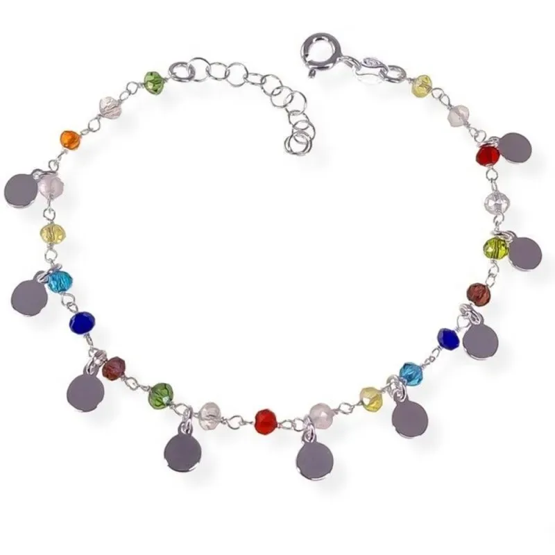 Pulsera Plata de Ley 925m 16.5 cm. con discos colgantes 5 mm. con pie