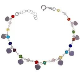Pulsera Plata de Ley 925m 16.5 cm. con corazones colgantes 5 mm. con