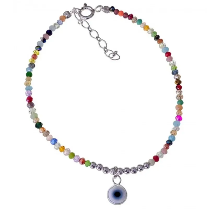 Pulsera Plata de Ley 925m 17 cm. con Ojo Turco 6.5 mm. con piedras de