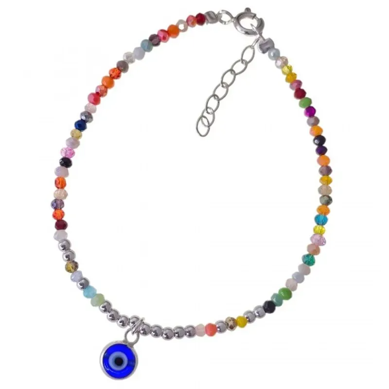 Pulsera Plata de Ley 925m 17 cm. con Ojo Turco 7 mm. con piedras de c