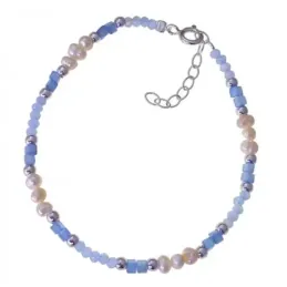 Pulsera Plata Ley 925m 17 cm. 12 perlas 4 mm. combinadas con piedras