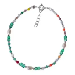 Pulsera Plata de Ley 925m 17 cm. 3 perlas 4 mm. combinadas con piedra