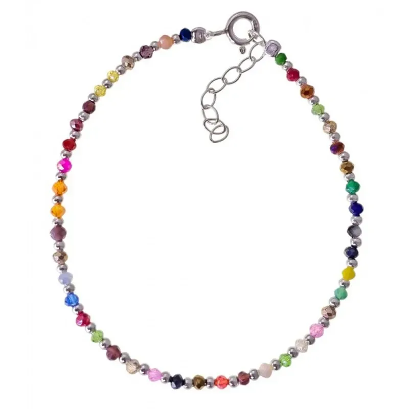 Pulsera en Plata de Ley 925m con 17 cm. y piedras de colores 2.5 mm.