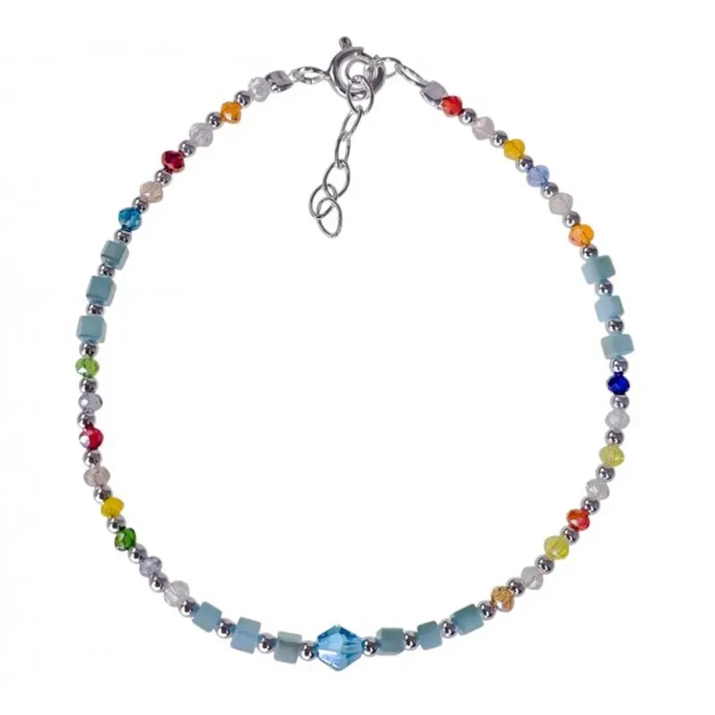 Pulsera Plata de Ley 925m 17 cm. piedras de color 2.5 mm. y 4.5 mm. c