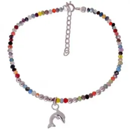 Pulsera en Plata de Ley 925m con 17 cm. delfín colgante 9 mm. piedras