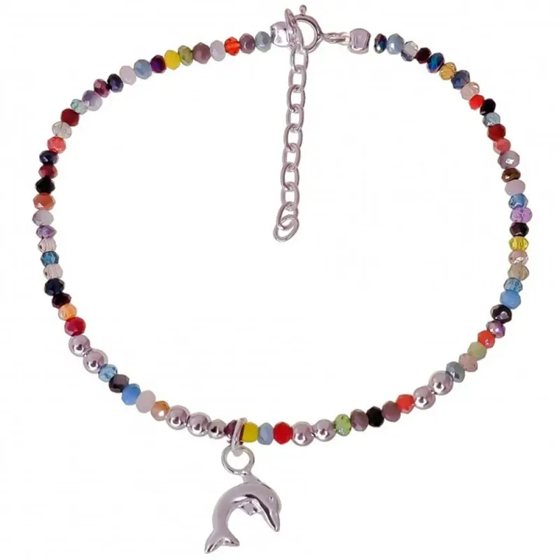 Pulsera en Plata de Ley 925m con 17 cm. delfín colgante 9 mm. piedras