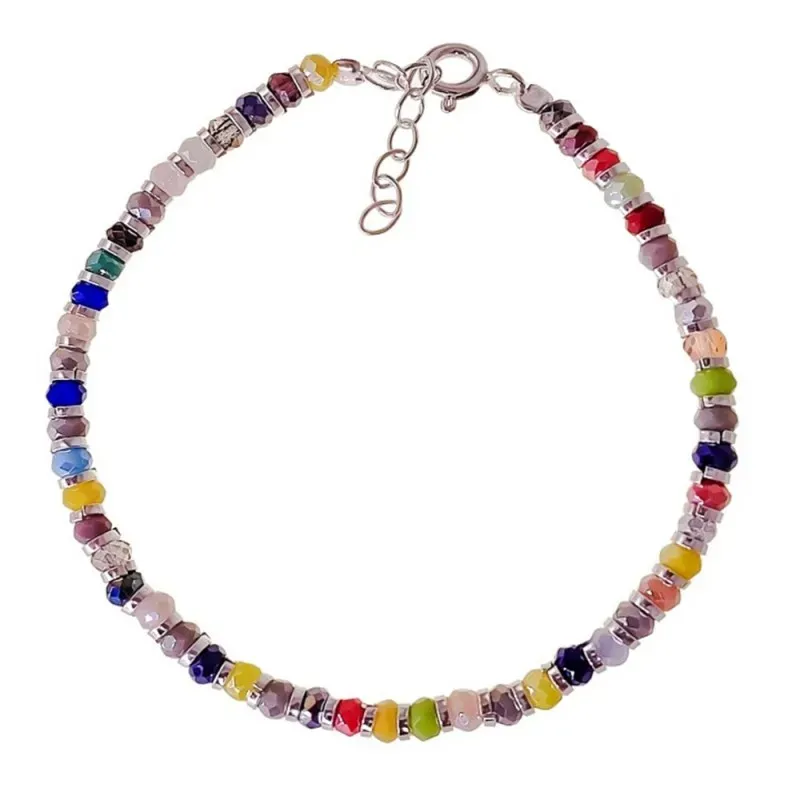 Pulsera Plata de Ley 925m 17 cm. con piedras colores de 3 mm. y entre