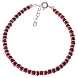 Pulsera Plata de Ley 925m 17 cm. con piedras color rojas 3 mm. y entr
