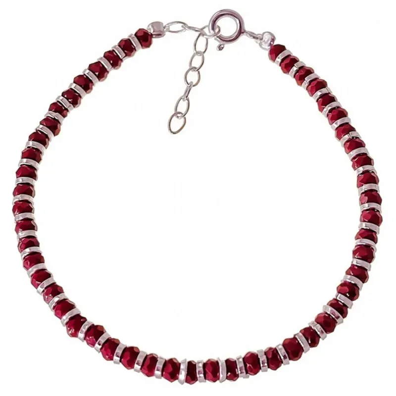 Pulsera Plata de Ley 925m 17 cm. con piedras color rojas 3 mm. y entr