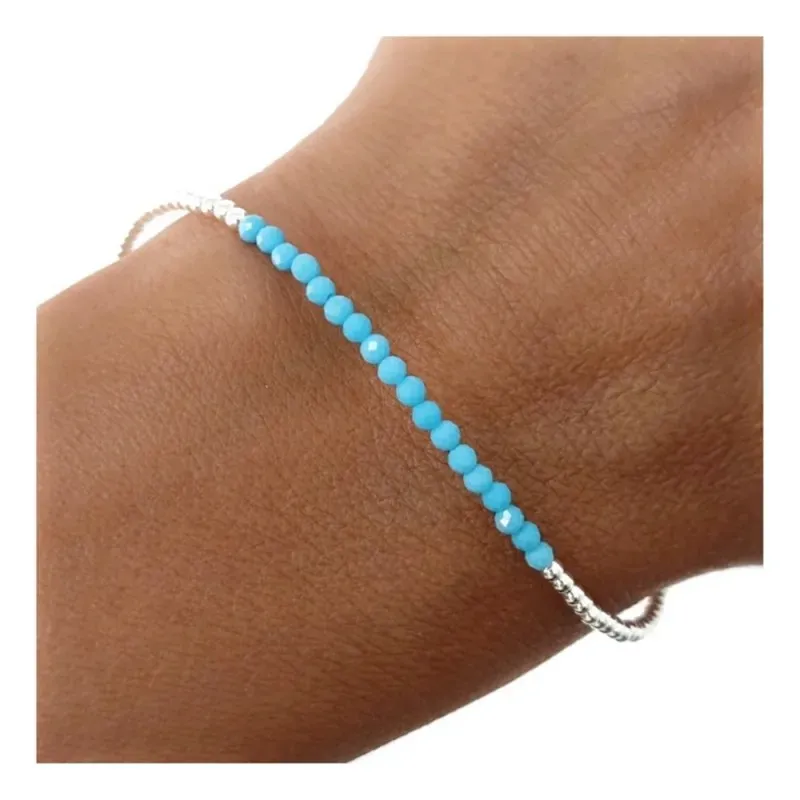Pulsera Plata de Ley 925m 17 cm. con piedras azules 2.2 mm. y bolas l
