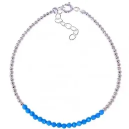 Pulsera Plata de Ley 925m 17 cm. con piedras azules 2.2 mm. y bolas l