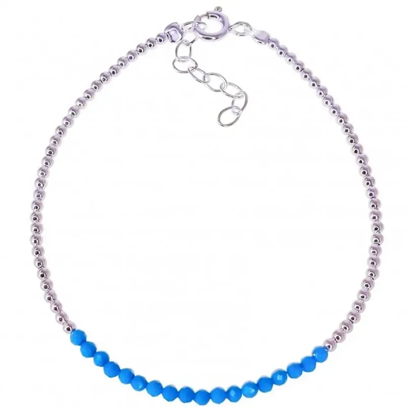 Pulsera Plata de Ley 925m 17 cm. con piedras azules 2.2 mm. y bolas l