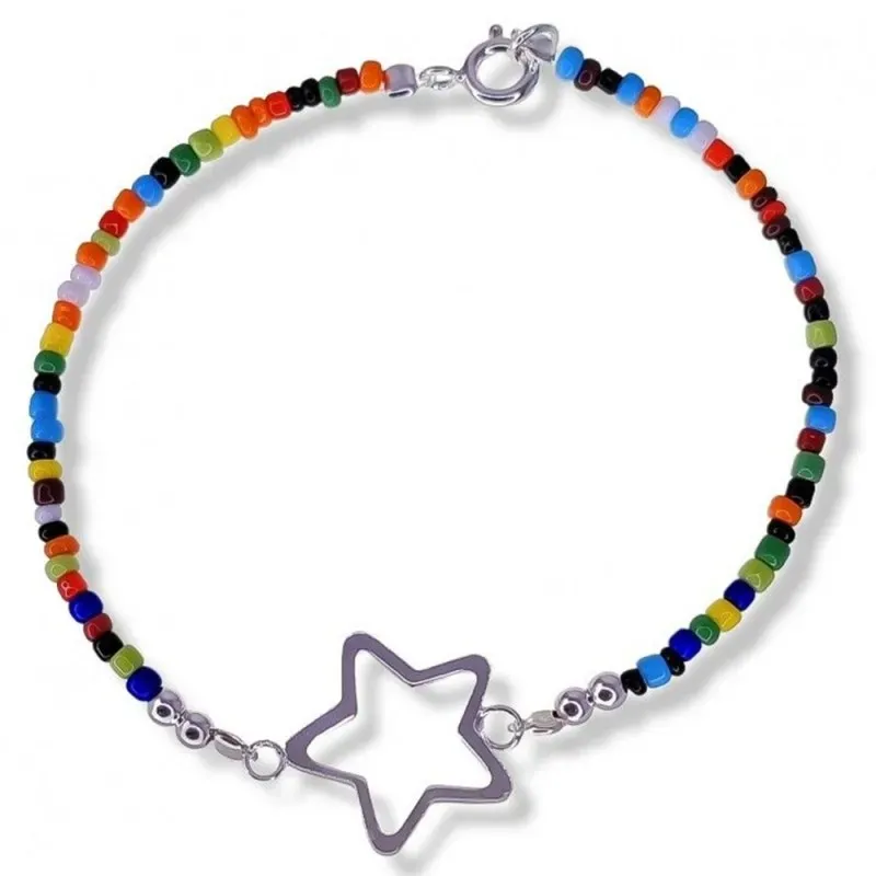 Pulsera en Plata de Ley 925m con 18 cm. estrella calada centro de 15
