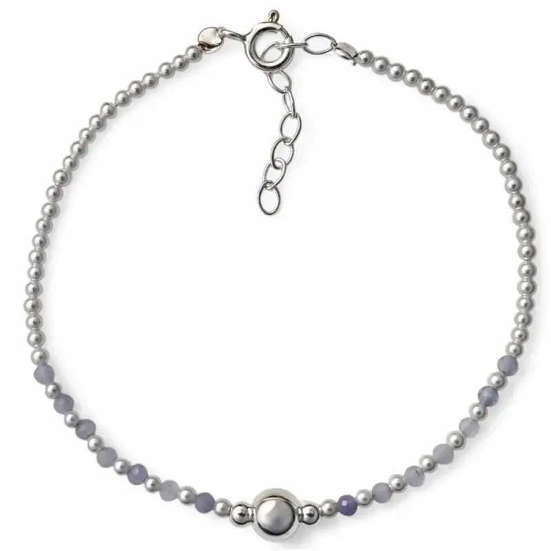 Pulsera Plata de Ley 925m con 17 cm. bolas lisas 3 mm. combinadas con