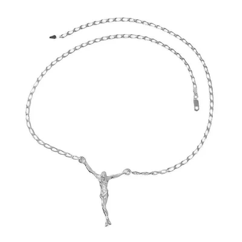 Cristo Dalí Gargantilla Collar de Plata de Ley 925m con 52 cm. y cade