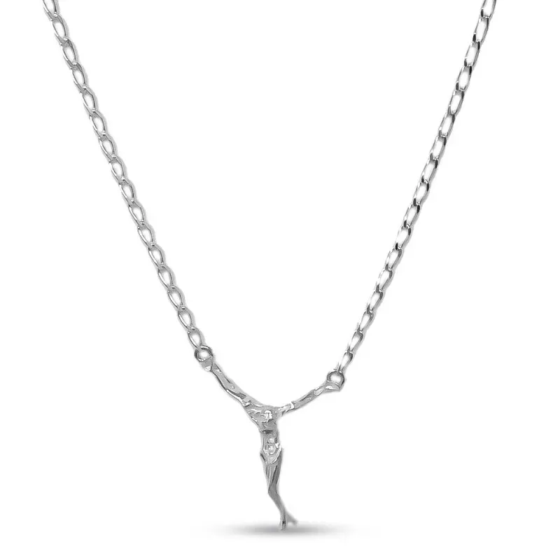 Cristo Dalí Gargantilla Collar de Plata de Ley 925m con 52 cm. y cade