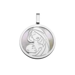 Colgante plata Ley 925m rodiada 25mm. nácar madre hijo [8795]