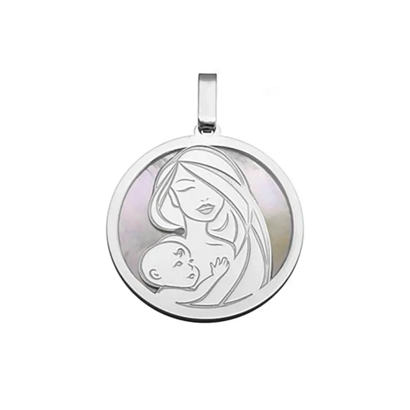Colgante plata Ley 925m rodiada 25mm. nácar madre hijo [8795]