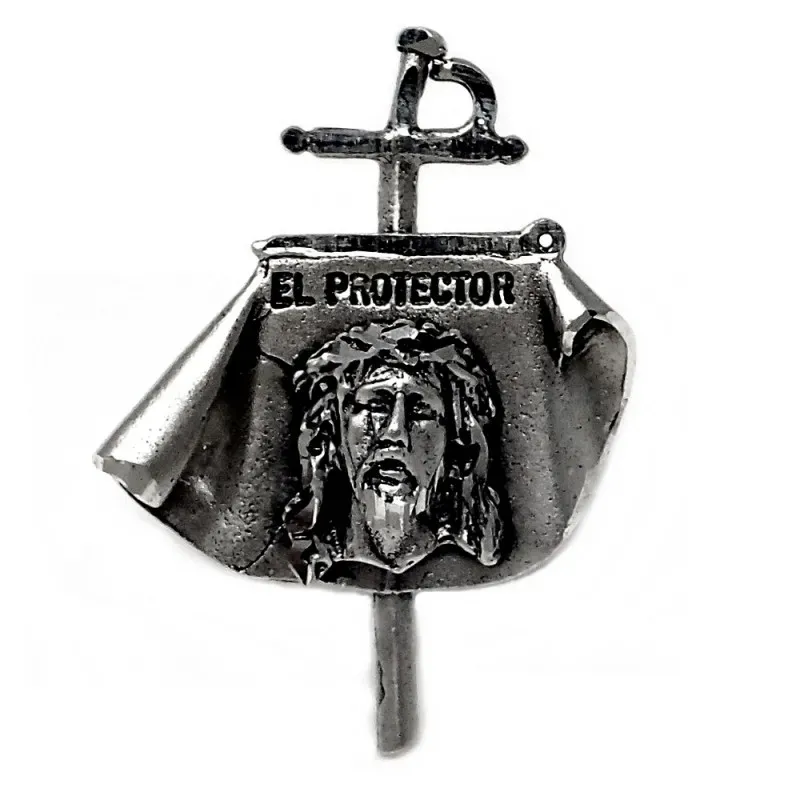 Pin plata Ley 925m capote Cristo El Protector [AB4907]
