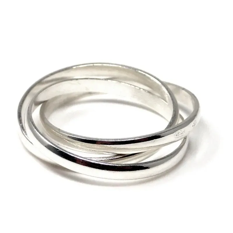 Sortija plata Ley 925m triple alianza enlazada ancho 2mm. cada una lisa [AC1659]