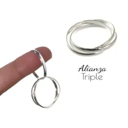 Sortija plata Ley 925m triple alianza enlazada ancho 2mm. cada una lisa [AC1659]